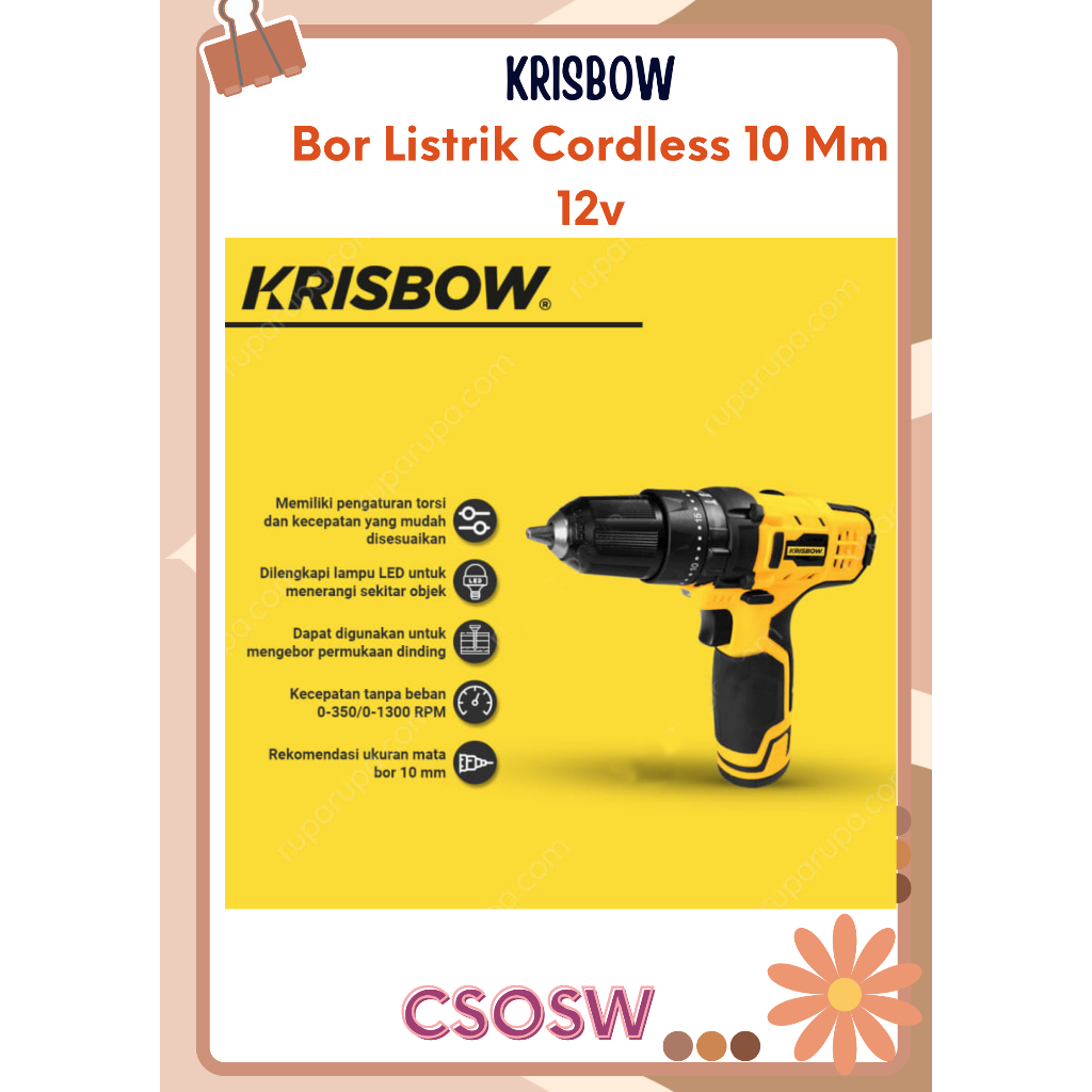 Krisbow Bor Listrik Cordless 10 Mm 12v Impact Drill