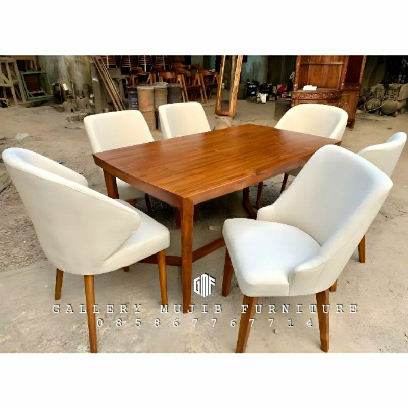 meja makan minimalis kayu jati set meja makan 6 kursi mebel Jepara