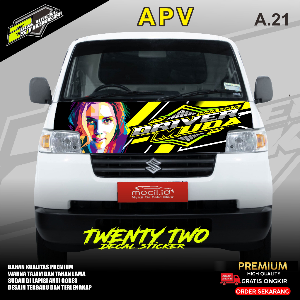 STIKER DECAL MOBIL APV PICKUP / KAP DEPAN  TWENTY TWO A.21