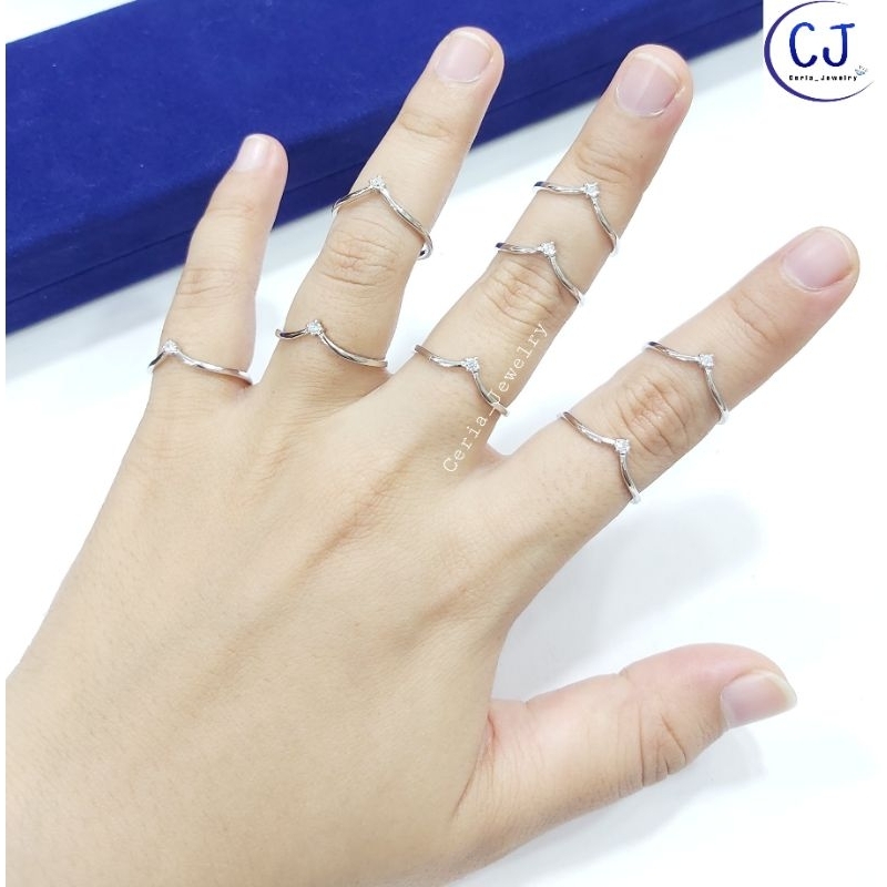 Cincin Perak Asli Wanita 925 Lapis Emas Putih Model Pasung Permata 1 , Cincin Aurel Permata 1 - Perhiasan Perak Asli