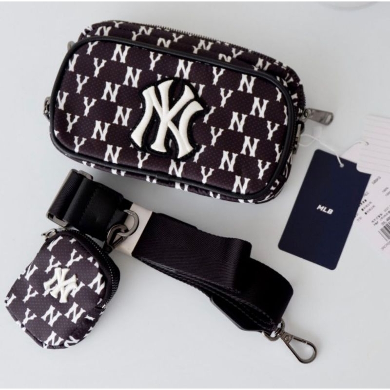 MLB NY Yankees Monogram Jacquard M Cross Bag In Black - ORIGINAL 100%