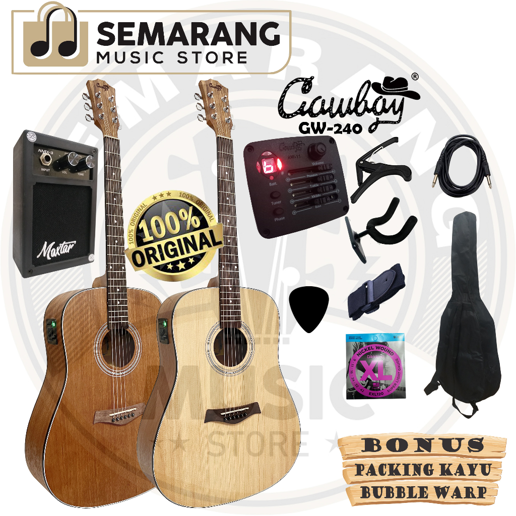 ORIGINAL!!! Gitar Akustik Elektrik Import Merk Cowboy GW-240 NA GW 240NS Equalizer Tuner Cowboy AW-11