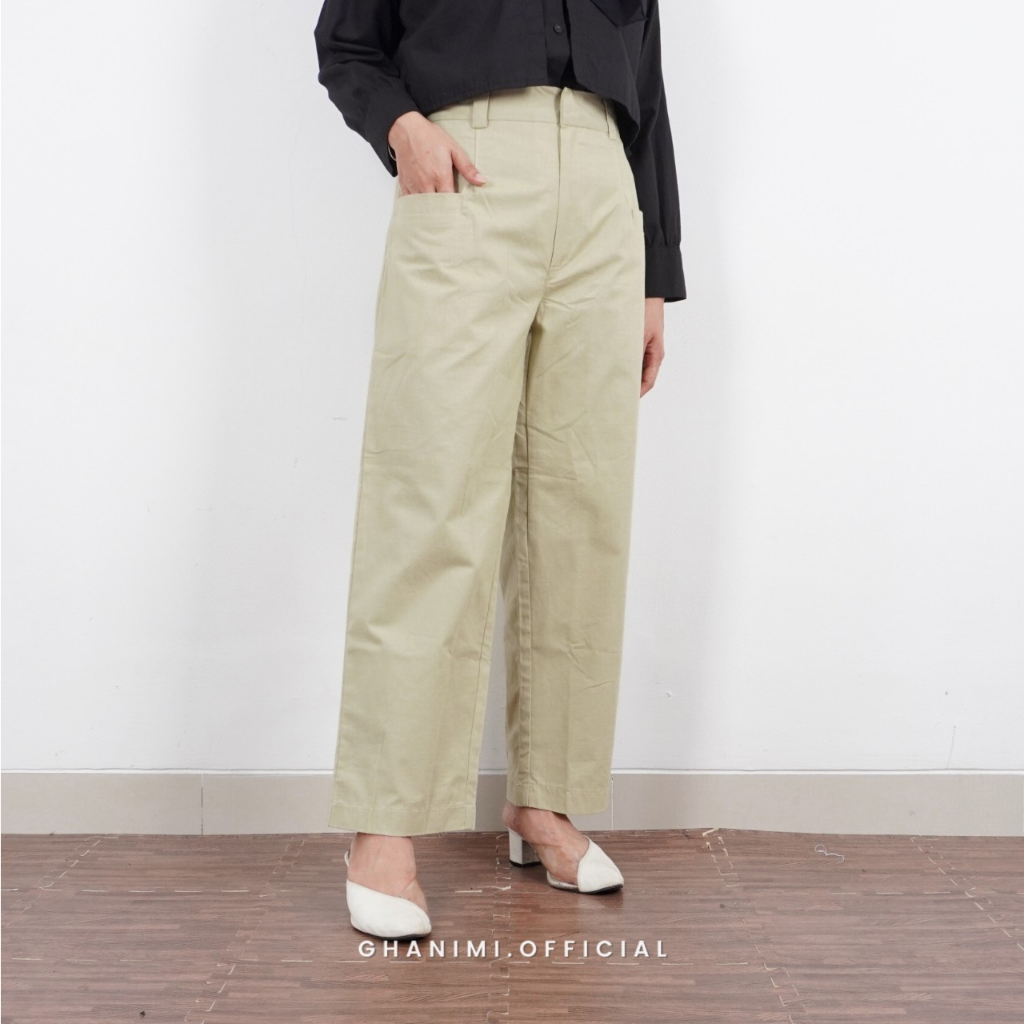 Ghanimi - Cyara Pants / Celana Polos Panjang / celana kerja katun polos belt loop / celana casual formal daily