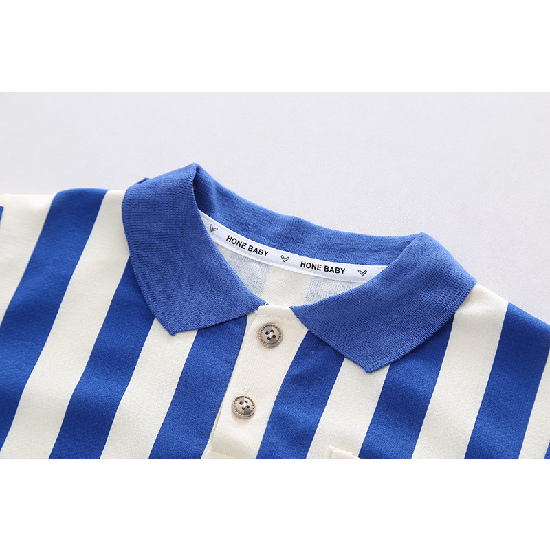 setelan lengan panjang anak motif salur dino biru putih usia 6 bulan sampai 5 tahun keren premium import