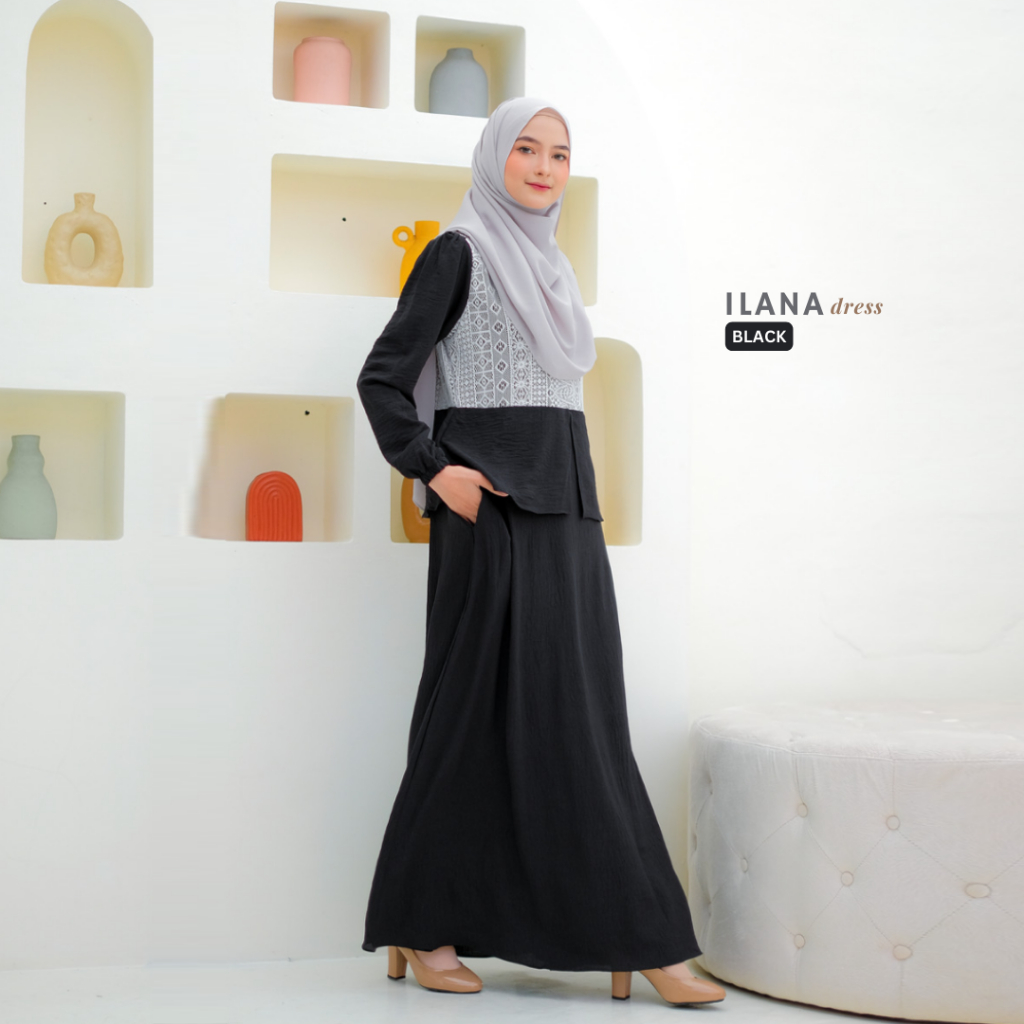 Riskirich Ilana Gamis Cantik Variasi Brukat Katun Premium Terbaru Anti Kusut