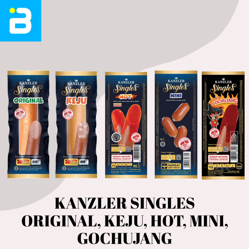 

Sosis Kanzler Singles Original, Keju, Hot, & Mini 65 G