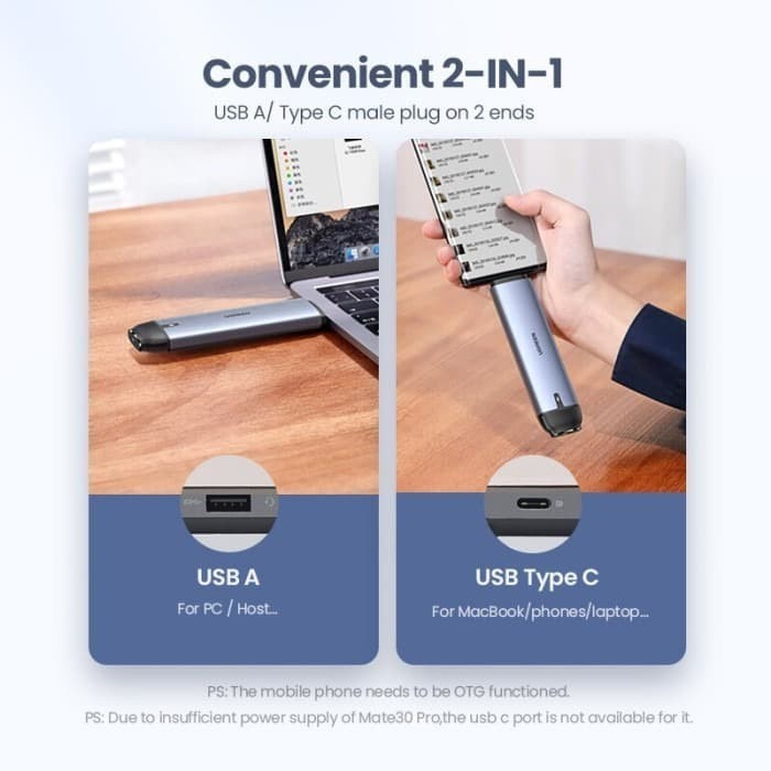 UGREEN Adapter Enclosure NVME M.2 SATA Casing SSD 10GBps Ke USB 3.1 Type C Female Data Eksternal Laptop 10902