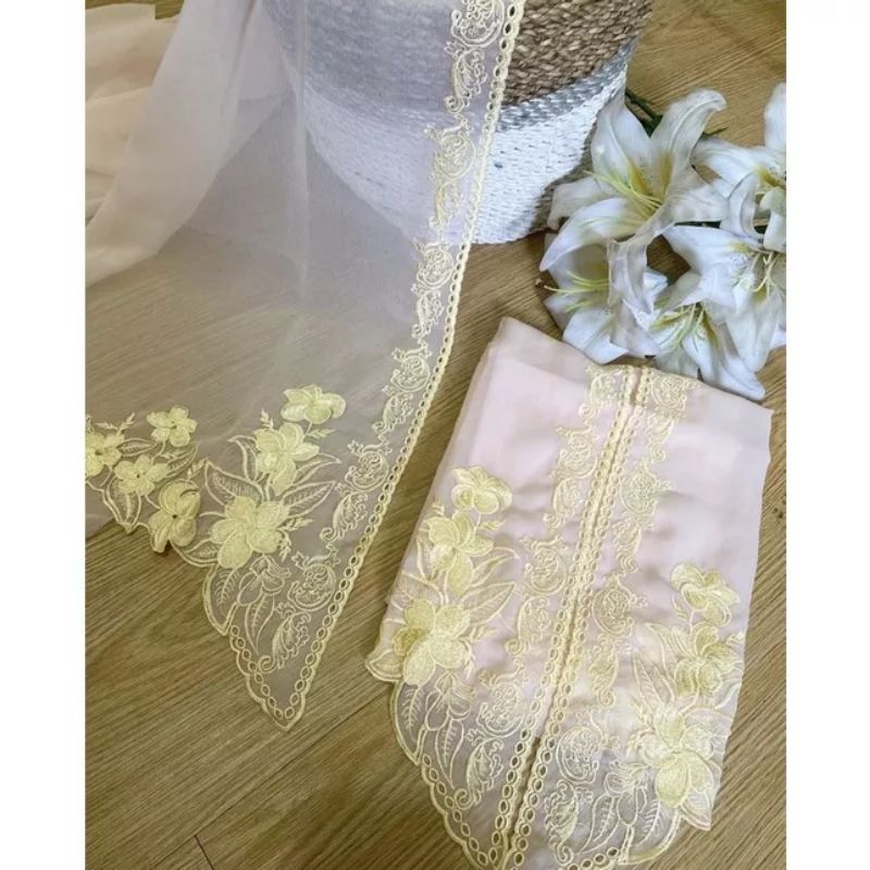 Kain Bordir Creff Motif Jepun Putih Tulang