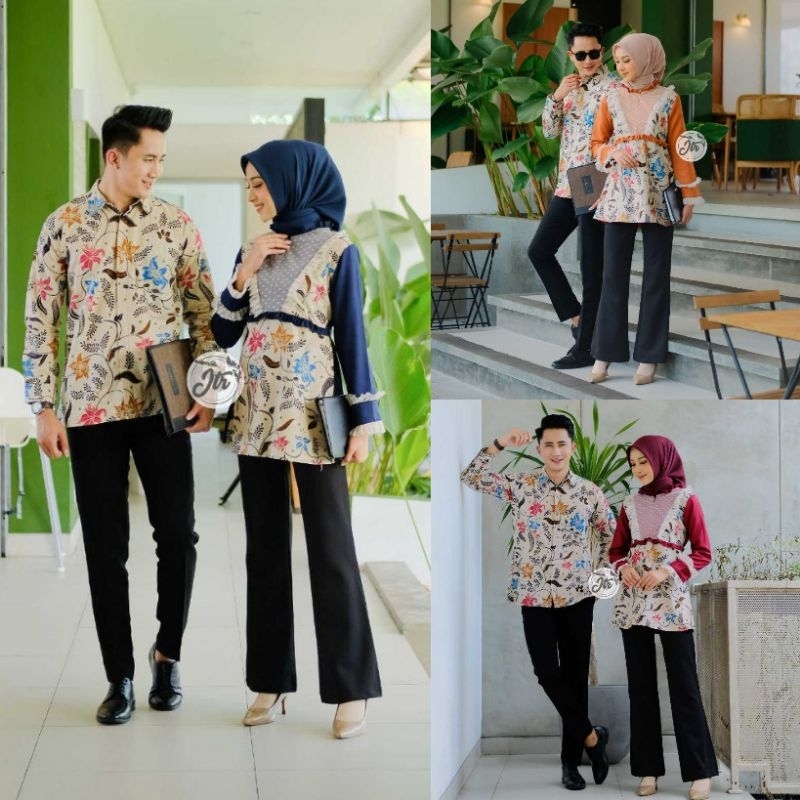Terbaru Couple Atasan Batik Pria Wanita Lengan Panjang Ready Seragam Kerja Kantor Guru Pns Karyawan,
