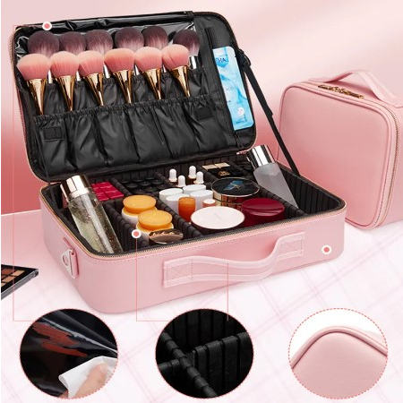 Tas Organizer Makeup Kosmetik Portable Travel Two Layer - EC40 - Pink