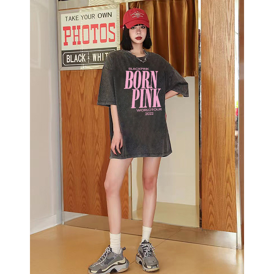 XIAOZHAINV Korean Style Born Pink Pattern Washed Printing Kaos Wanita A0920/Baju Wanita Kekinian