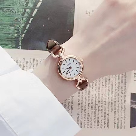 Sayishop Jam Tangan Casual Wanita Analog Kecil Dial Bulat Dengan Strap Pu Leather Korean Fashion