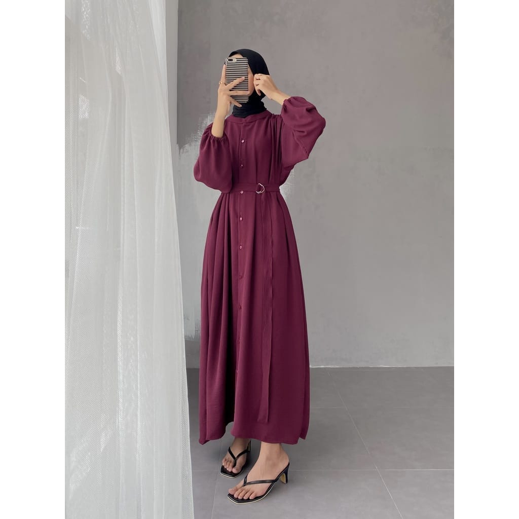GITA LONG DRESS | GAMIS GITA KERINKEL | LONG DRESS FREE BELT | GAMIS TERBARU FULL KANCING AKTIF