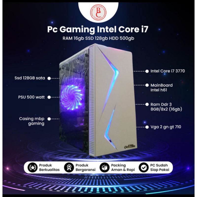 Pc gaming core i7 3770 ram 16 gb ssd 120 gb hdd 500gb edit lancar keyboard mouse gaming