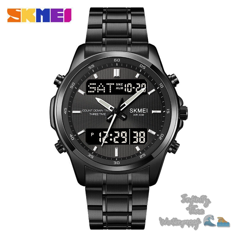 Jam Tangan Skmei 2049 Cowok Analog Digital Rantai Stainless Kualitas Original Waterproof