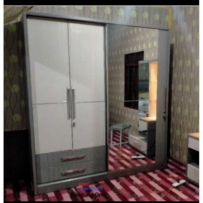 LEMARI BESAR LEMARI PAKAIAN LEMARI BAJU MINIMALIS  MODERN LEMARI JUMBO LEMARI WARDROBE LP ELITE 4D SS SIANTANO