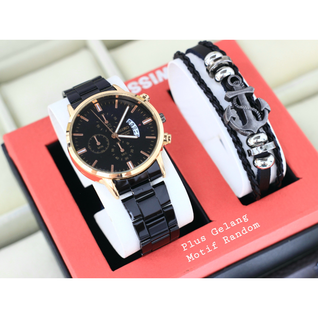 Jam Tangan Pria Fashion Paket Free Gelang Jangkar Tanggal Aktif Free Box (COD)