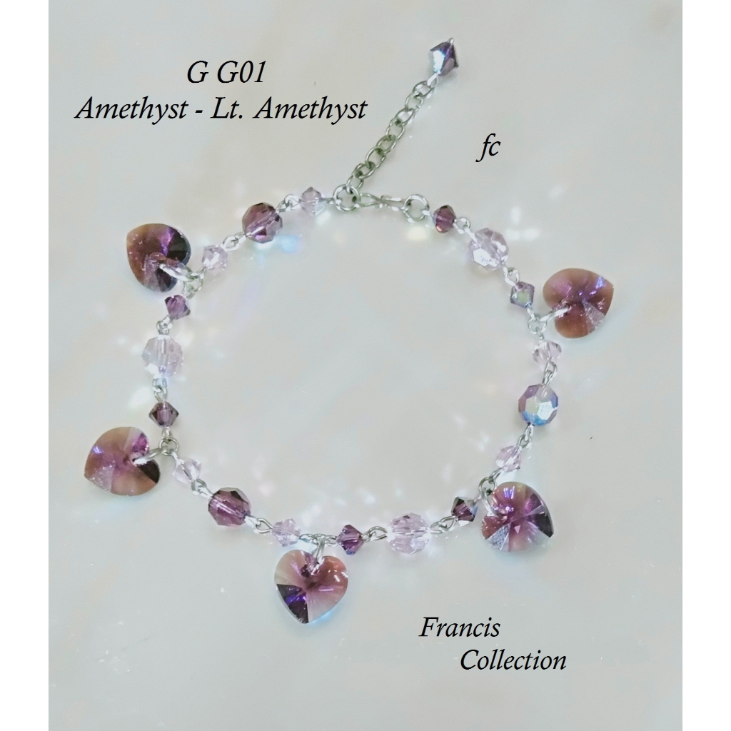 Francis Collection. G G01 Part 2. Gelang Kristal Swarovski Ori model Charm Love 10mm. Anti Karat. Te