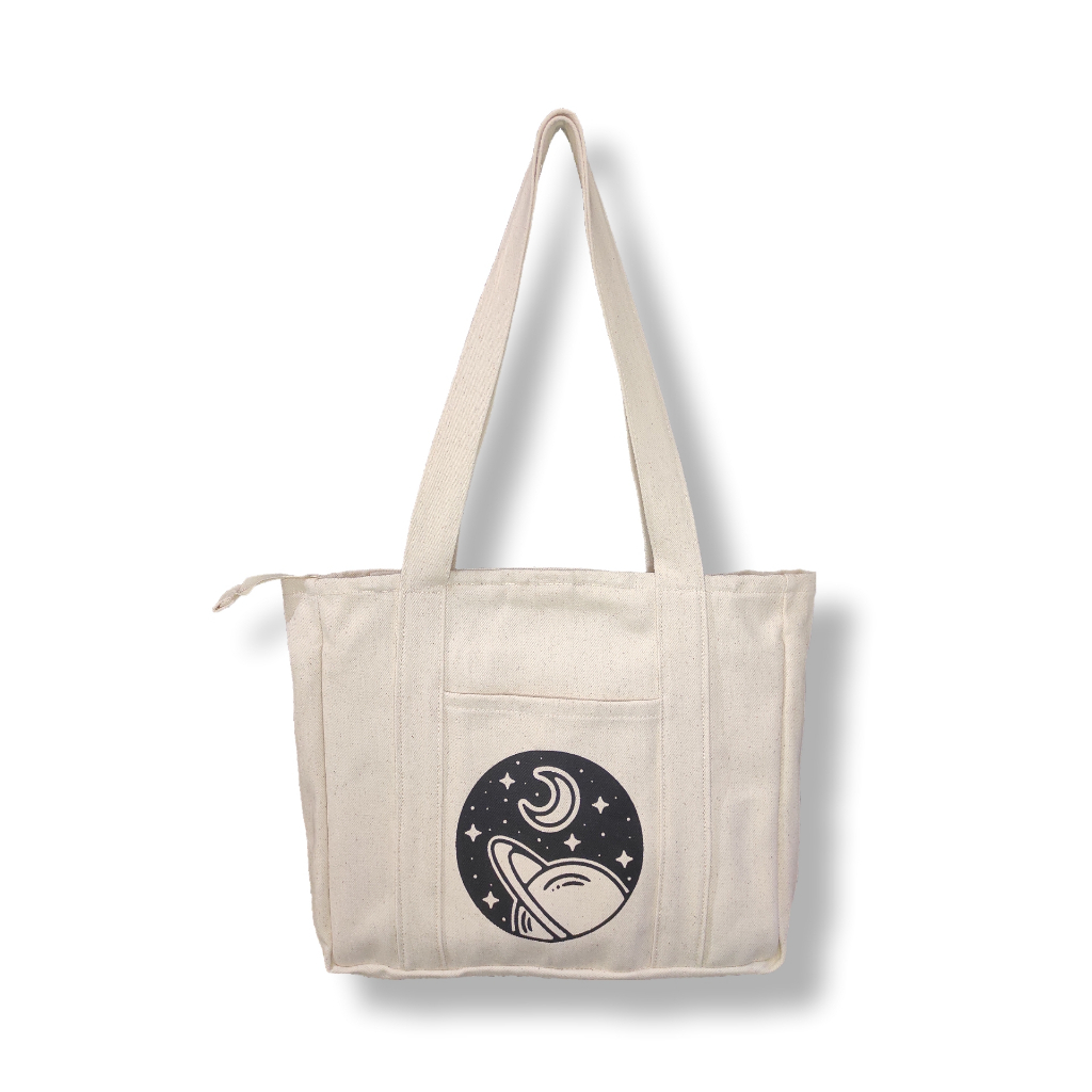 Tas Tote Bag Kanvas Resleting Lu Mecca untuk Wanita atau Pria (Unisex) Premium