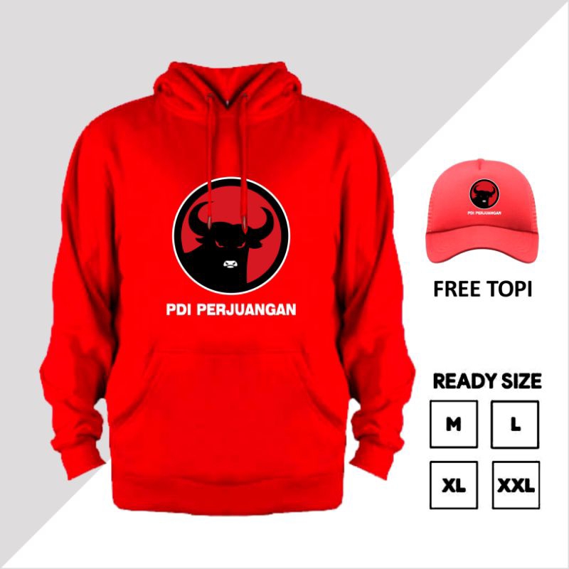 Jaket Hoodie Partai PDI Perjuangan Free Topi
