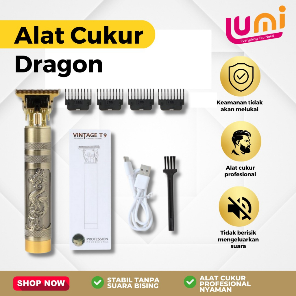 Alat Cukur Rambut Vintage T9 Motif Naga Trimmer Shaver Recharger Pemangkas Bulu Kumis Jenggot Jambang Hair Clipper Bahan Steinless