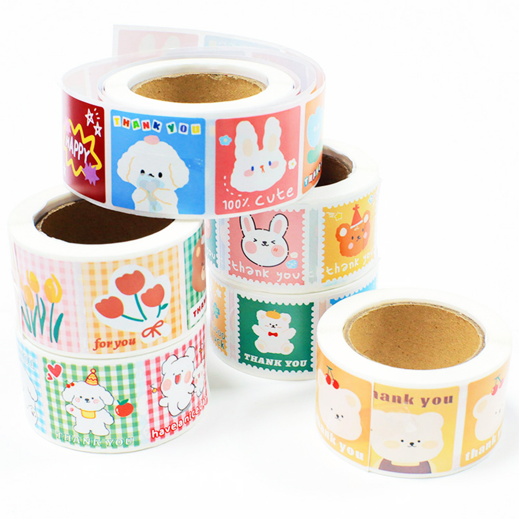 

50pcs Colorful Plaid Cute Bear Dog Bunny Seal Sticker Stiker Terimakasih Online Shop Packaging Packing Kardus Jurnal