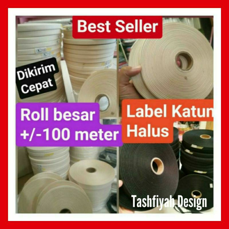 

Label Pita Katun Polos Roll halus crem 2,5cm 1" Import