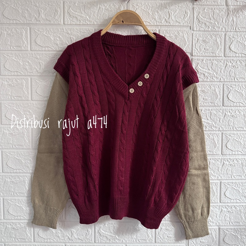 PARGUM SWEATER RAJUT MOTIF CABLE ATASAN LENGAN PANJANG WANITA