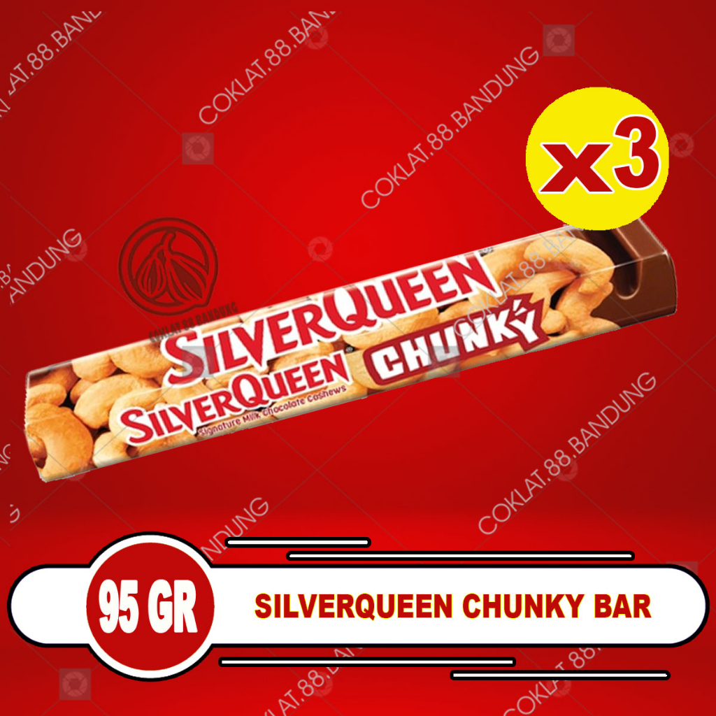 

SILVERQUEEN CHUNKY BAR 95 GRAM ISI 3 PCS CASHEWS, COKELAT SILVER QUEEN CHUNGKY BAR 3 PC X 95GR MEDE CASHEW MILK CHOCOLATE COKLAT