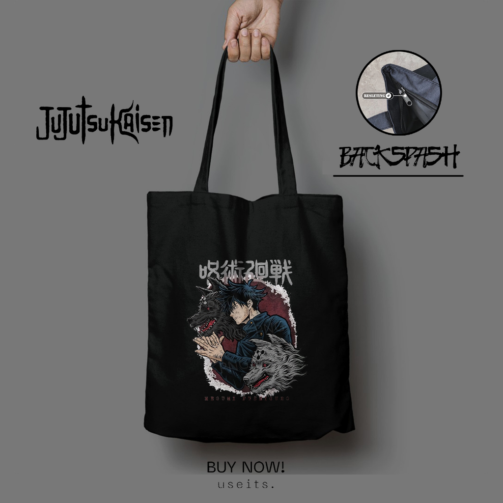 TOTEBAG ANIME JUJUTSU KAISEN CUSTOM HITAM PRIA DAN WANITA