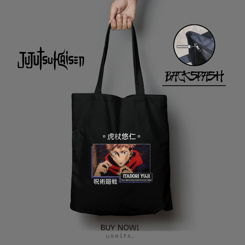 TOTEBAG ANIME JUJUTSU KAISEN CUSTOM HITAM PRIA DAN WANITA