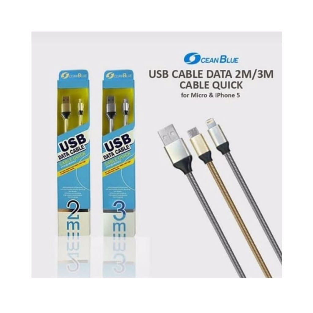 Kabel Data Charger Ocean Blue Cable USB Micro 3M