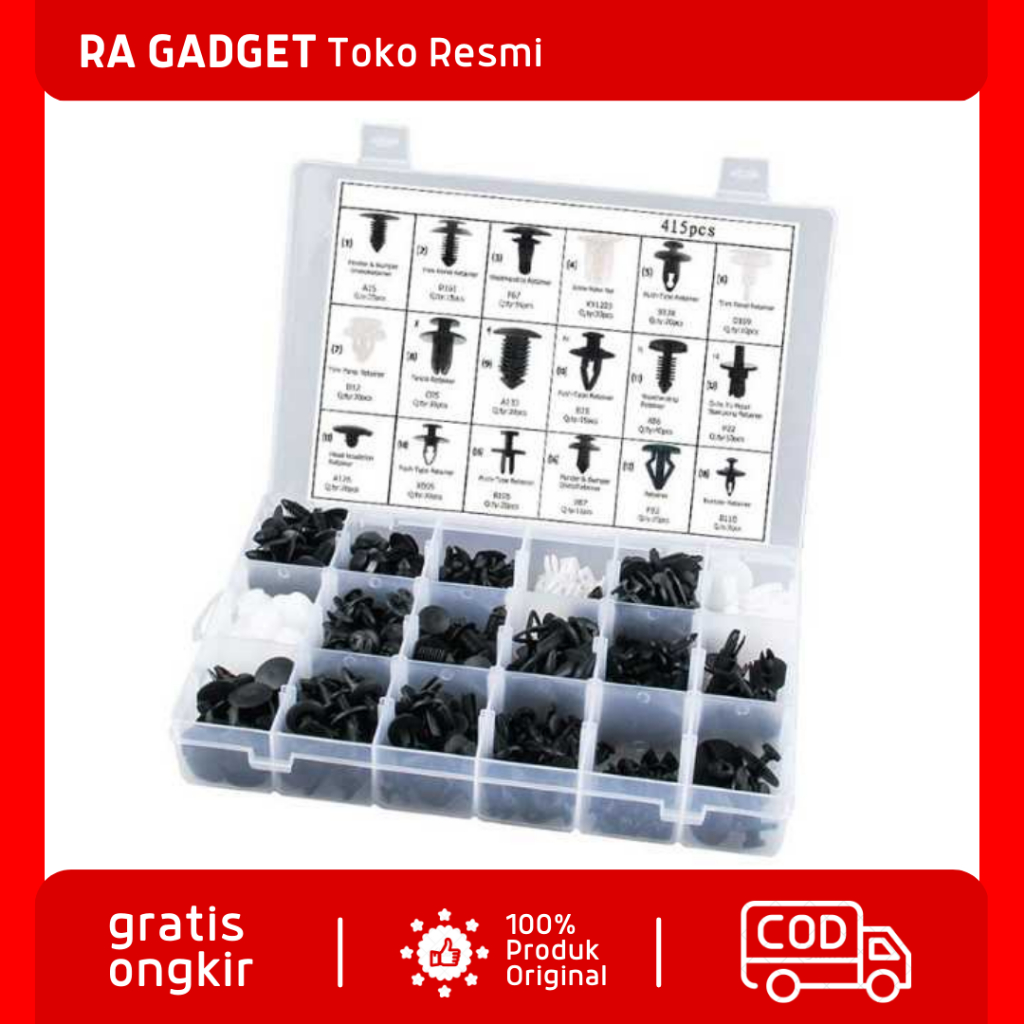 Baut Rivet Mobil Universal Snap Joint Clips 415 PCS / Baut Baud Clip Klip Kancing Fender Viser Velg 