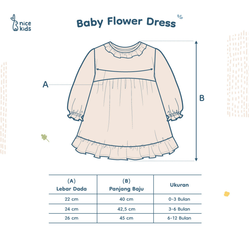 Nice Kids - Baby Flower Dress Bunga Lengan Panjang Anak Bayi (Tunik Bayi 0-12 Bulan)