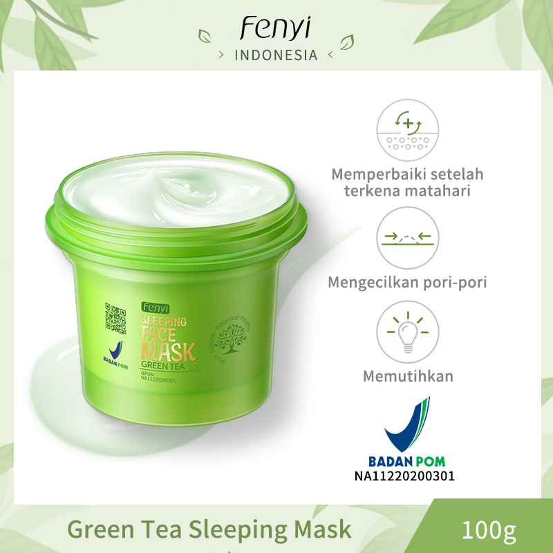 BPOM Fenyi Green Tea Sleeping Mask Mengurangi Jerawat Exfoliating Face Scrub Mud Mask 3pcs/Set