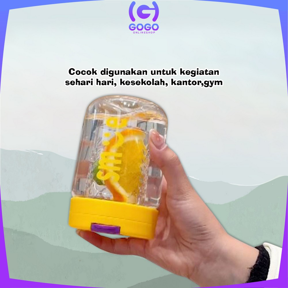 GOGO-C828 Botol Minum Infus Water Transparan Minimalis 400ML Anti Tumpah dengan Sedotan BPA FREE / Botol Air Minum Kecil Lucu Tumbler Cup Infused Portable