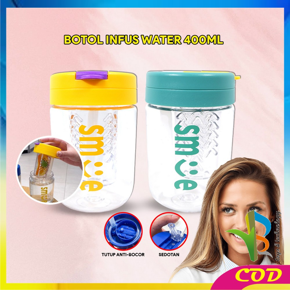 RB-C828 Botol Minum Infus Water Transparan Minimalis 400ML Anti Tumpah dengan Sedotan BPA FREE / Botol Air Minum Kecil Lucu Tumbler Cup Infused Portable