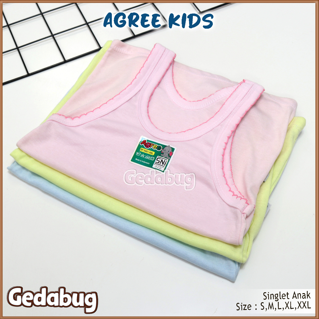 3 Pcs - Singlet Agree Warna SF 040  Pakaian kaos dalam anak agree halus - gedabug