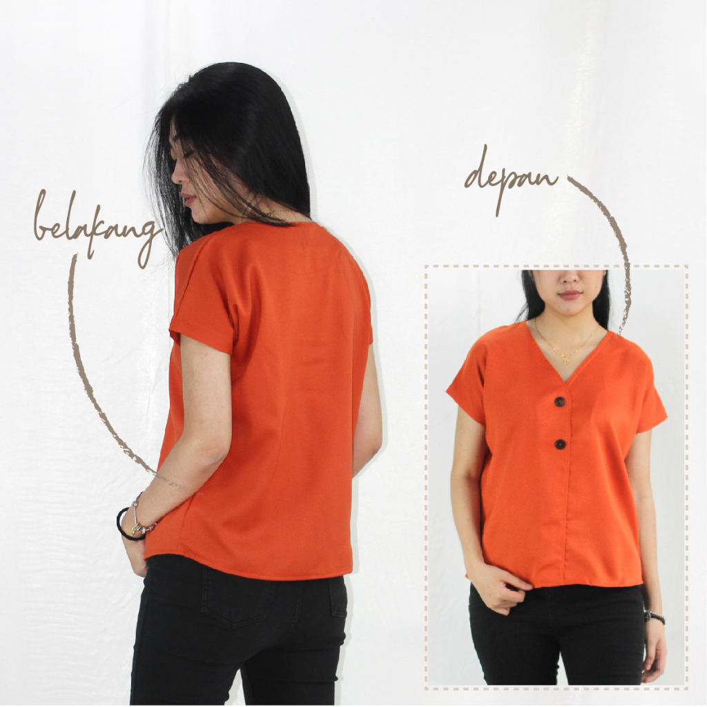 Blouse Kemeja Kerah V Button