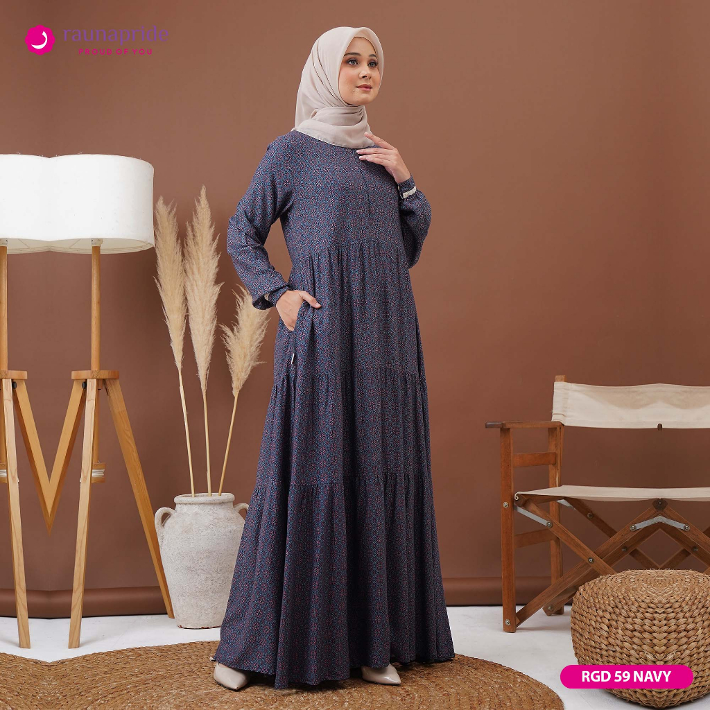 Rauna - Baju Muslim - Gamis Dewasa 59 Navy-3