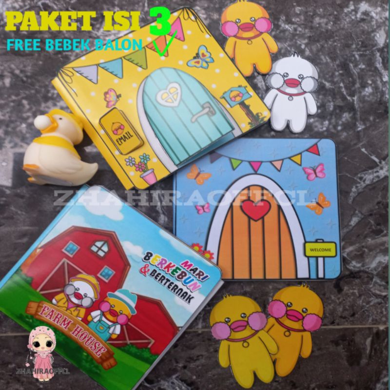 BEBEK VIRAL BONEKA KERTAS PAPER BOOK PAKET ISI 3 FREE 1 BEBEK BALON MAINAN EDUKASI ANAK