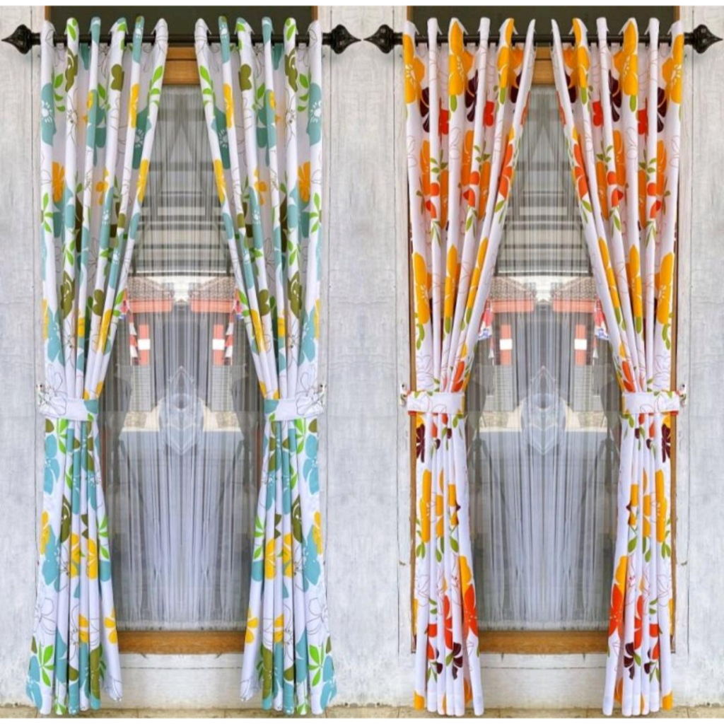 [BEST SELER] Gorden Jendela dan Pintu Tirai Motif Smocring Bunga Sakura
