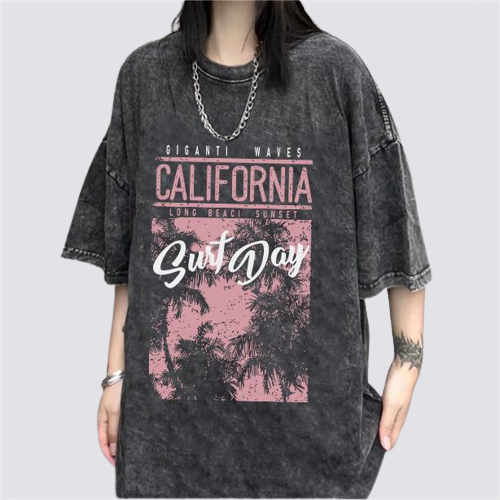 XIAOZHAINV Korean Style California Pattern Washed Printing Kaos Wanita A0915/Baju Wanita Kekinian
