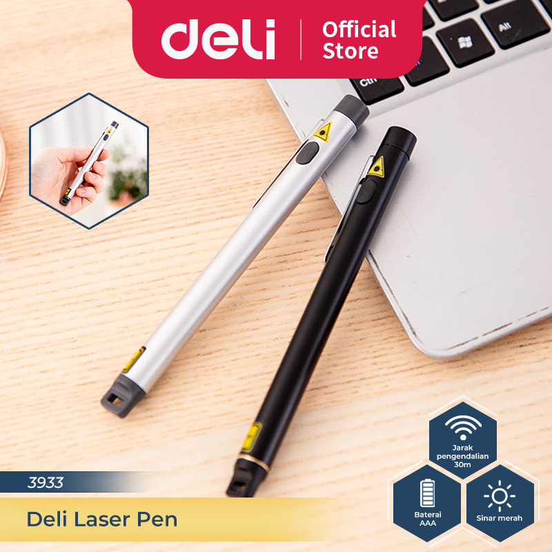 Deli Laser Pointer Wireless Pen Laser Presentasi Sinar Merah Jarak 30 M Bisa Diatur Dengan Klip 3933