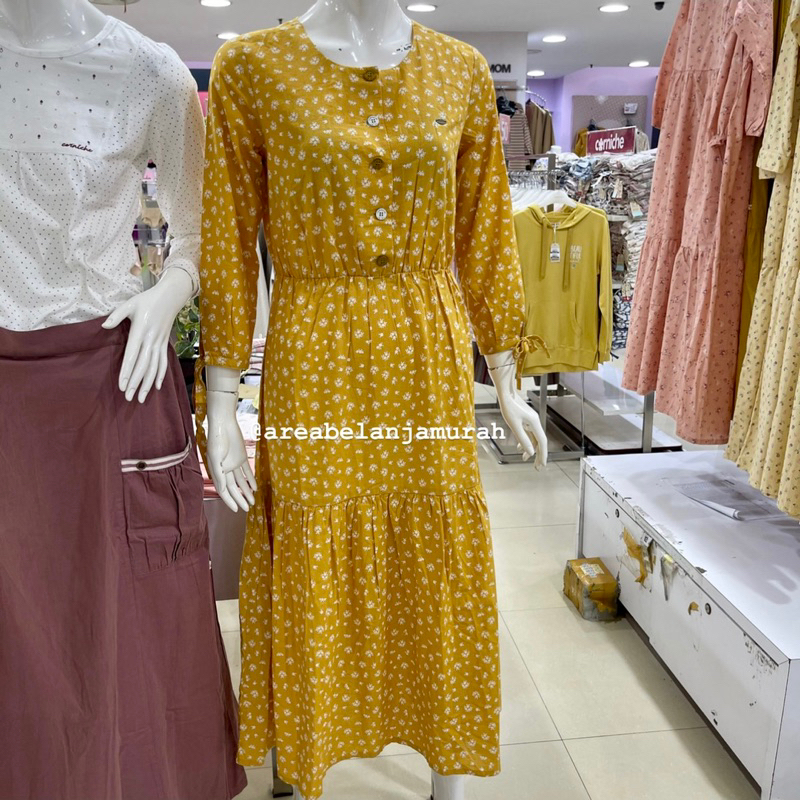 Dress Lengan Panjang Wanita Motif Bunga Kancing Depan Brand CORNICHE Original Size S-XL