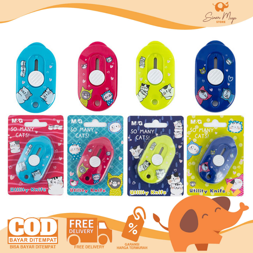 

M&G Retractable Paper Cutter Knife / Cutter Mini Motif Gambar Cat Lucu / Pisau Kecil Portable