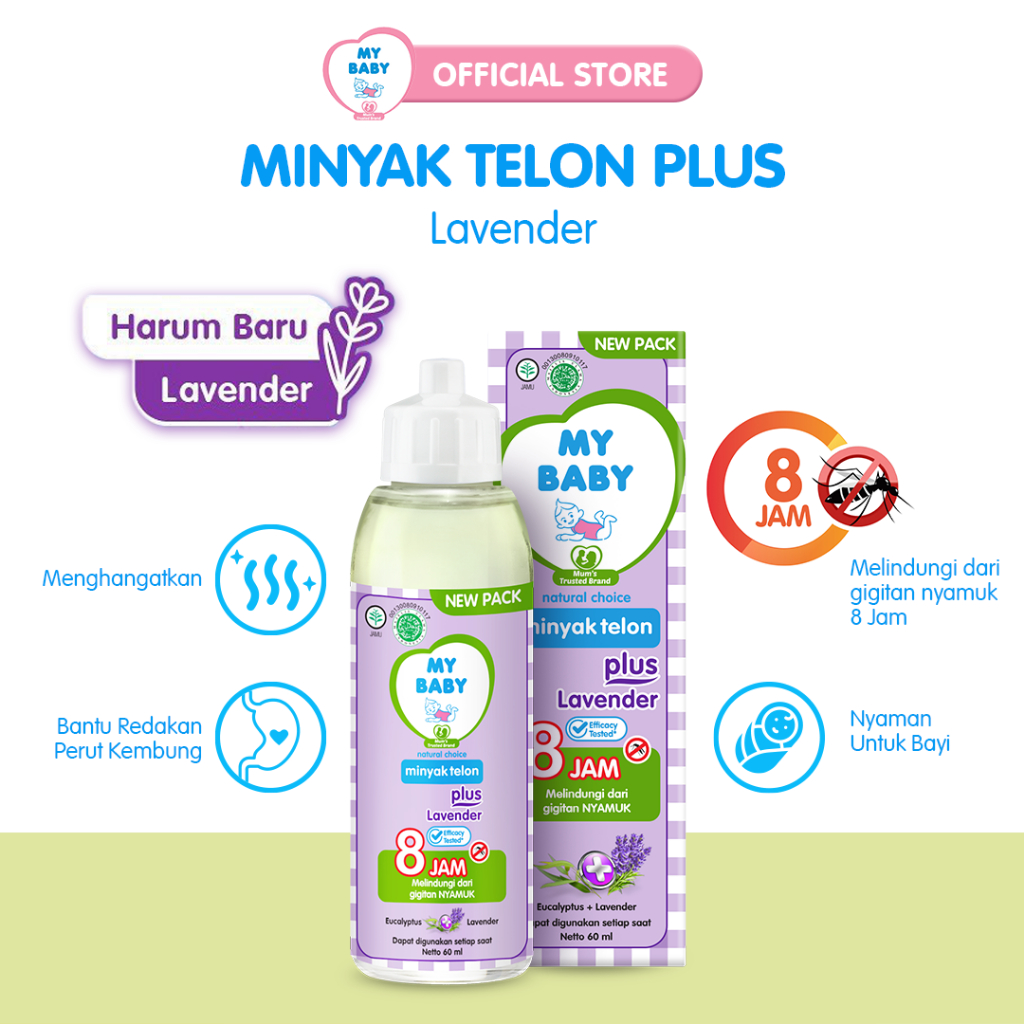 MY BABY Minyak Telon Plus Lavender [90 mL] - Minyak Bayi Anti Nyamuk 8 Jam - Exp: 11.2024