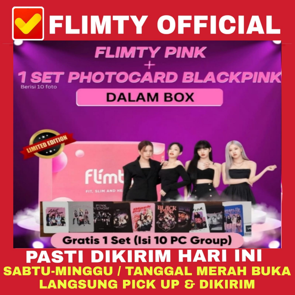 Flimty PINK EDITION BLACKPINK ( Blackcurrant 1 box isi 16 ) + 1 Set Photocard Blackpink isi 10 Pcs