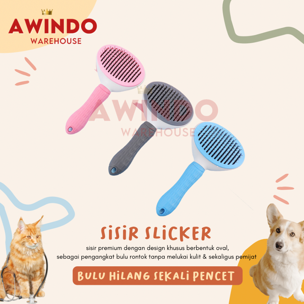 Sisir Pencet Premium Bulu Rambut Rontok Hewan Kucing Anjing Kelinci Pet Hair Brush Grooming