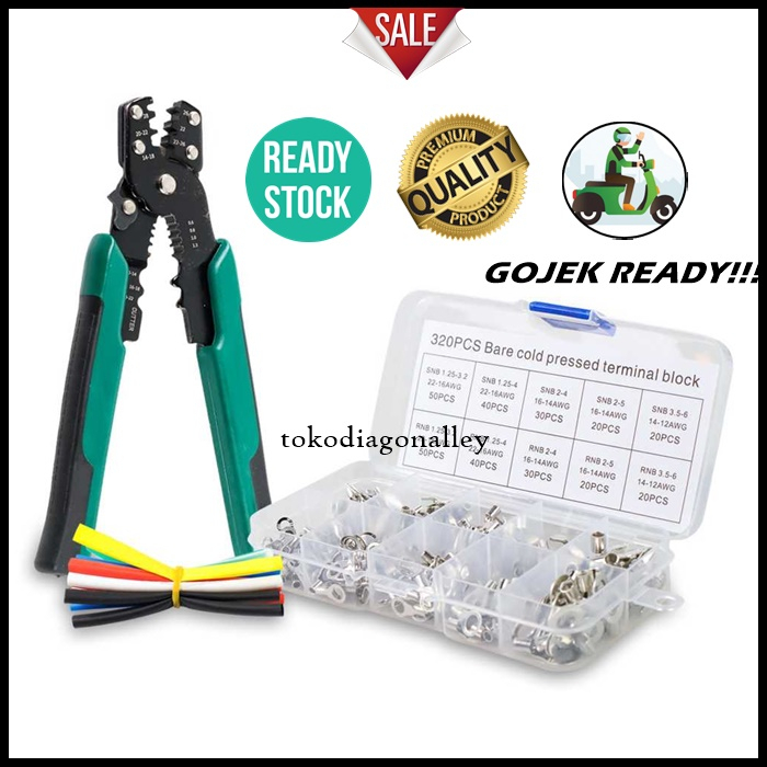 Konektor Terminal Kabel Tang Crimping Terminal Wire Crimp Connector Kit 320 PCS with Plier Konektor Ujung Kabel